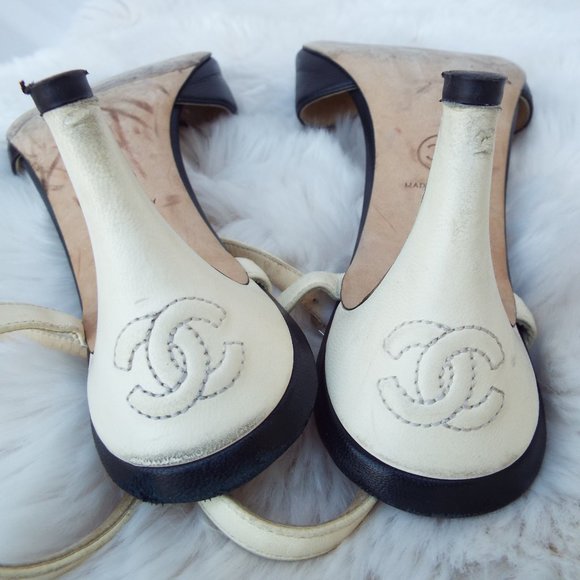 Vintage Chanel Bi-Color Ankle Buckle Sandals - Picture 8 of 16